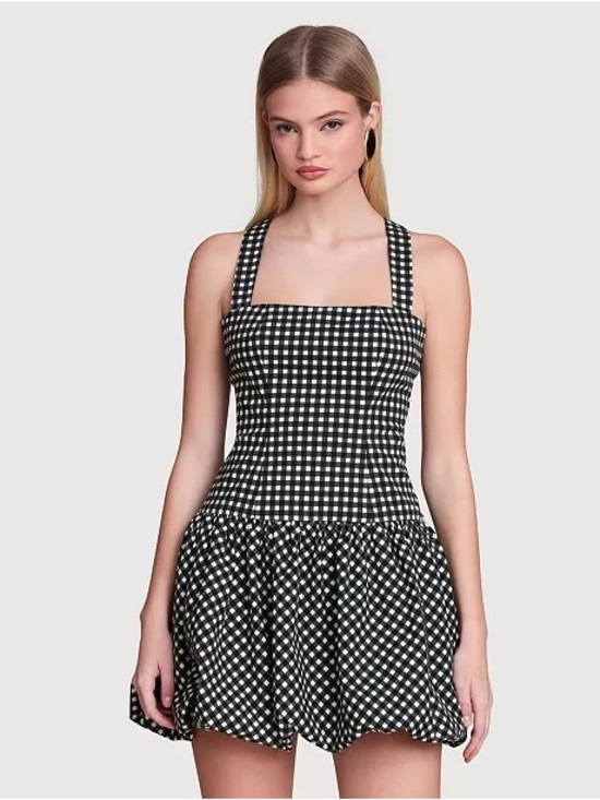 Avec Les Filles Dresses & Skirts - Avec Les Filles Black & White Gingham Square-Neck Mini Dress